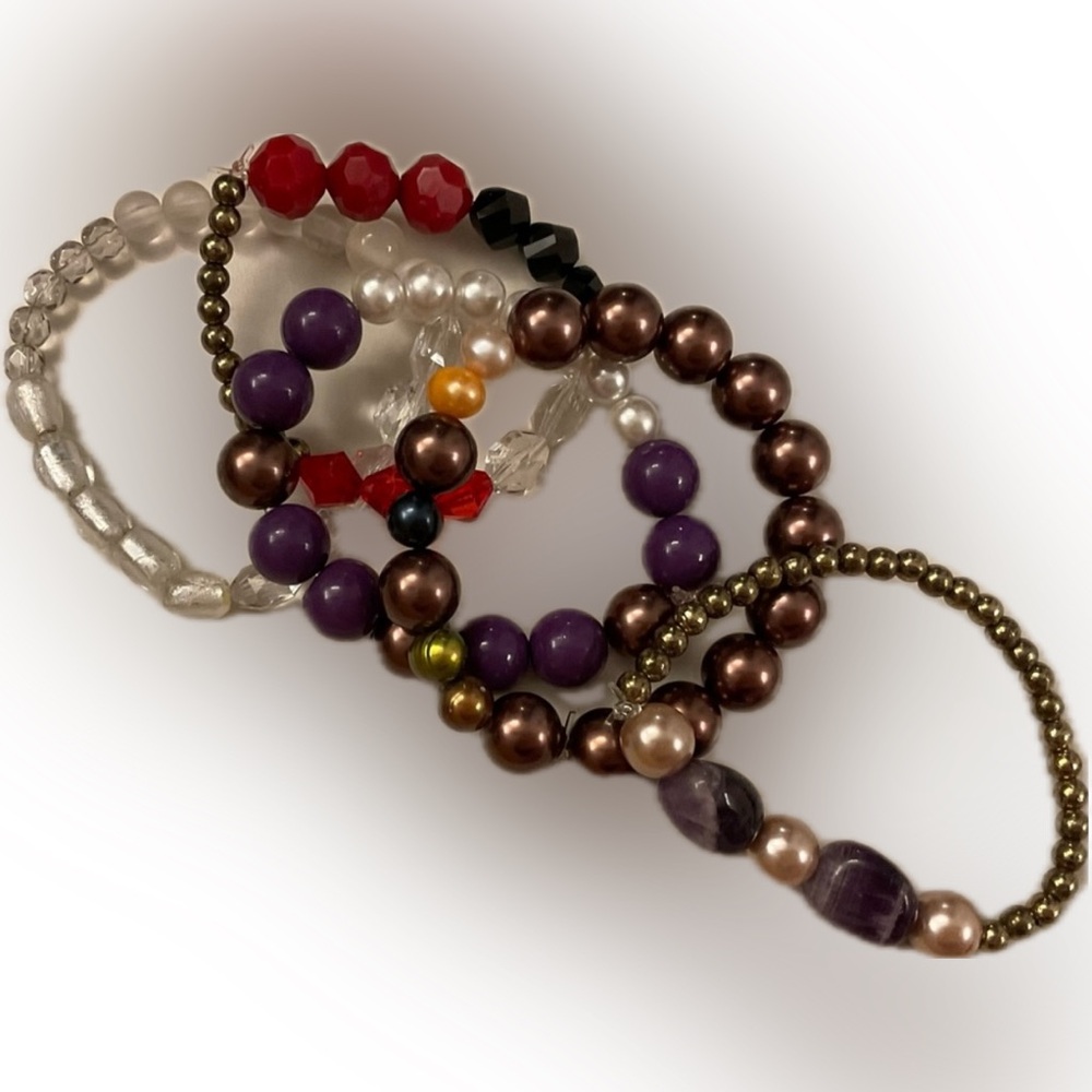 5 Handmade Beaded Stretchy Bracelets Upcycled Beads